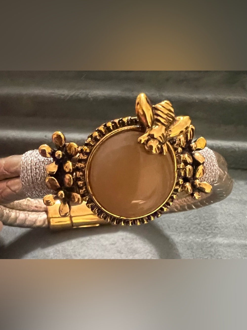 Gold Honey Bee Bracelet w Butterscotch Stone Accent on Platinium Color Bracelet